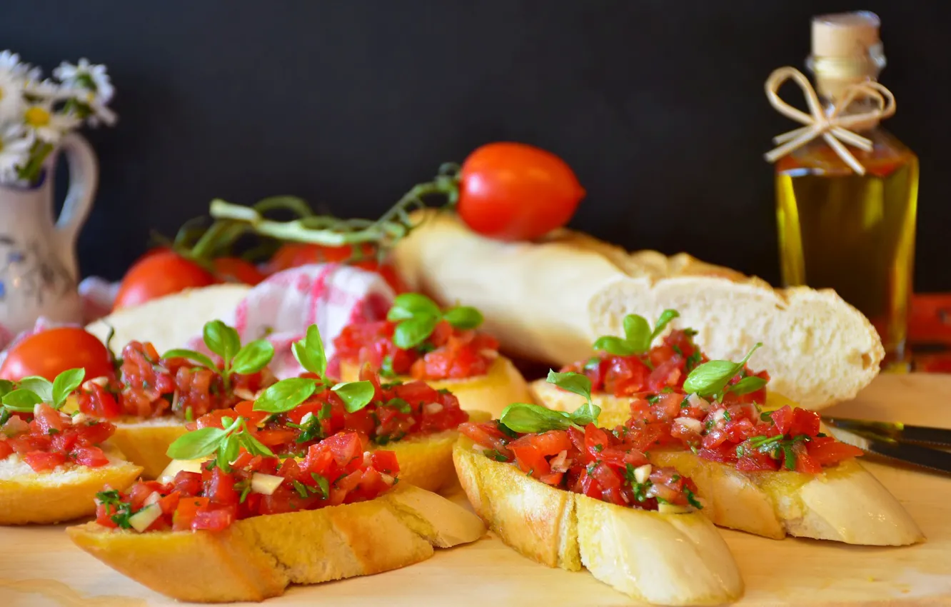 Photo wallpaper tomatoes, filling, sandwiches