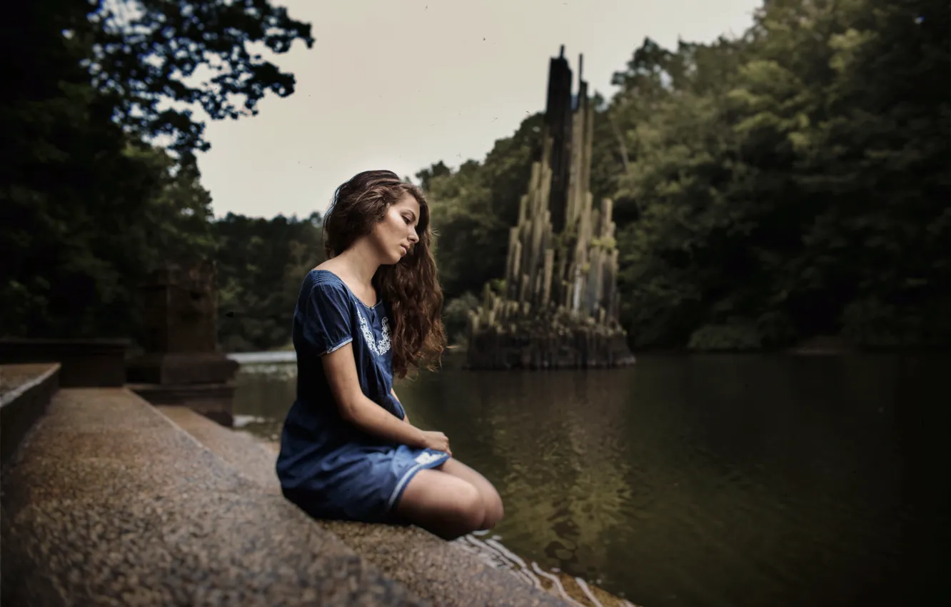Photo wallpaper girl, river, background
