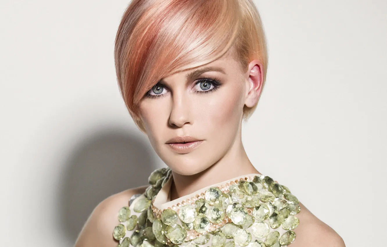 Photo wallpaper look, girl, portrait, makeup, hairstyle, pink hair