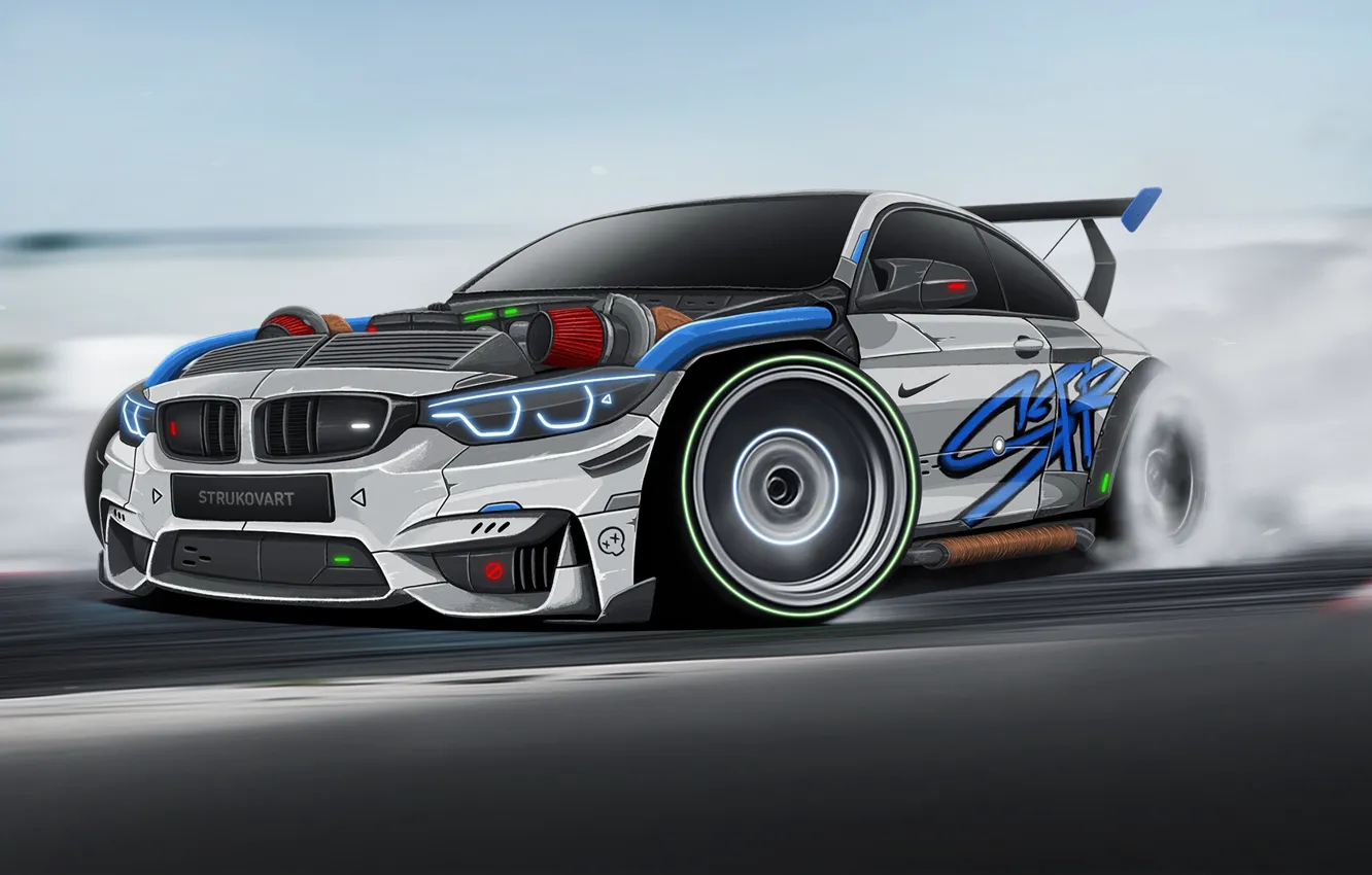 Photo wallpaper Figure, BMW, Machine, Tuning, Drift, Drift, Art, Art