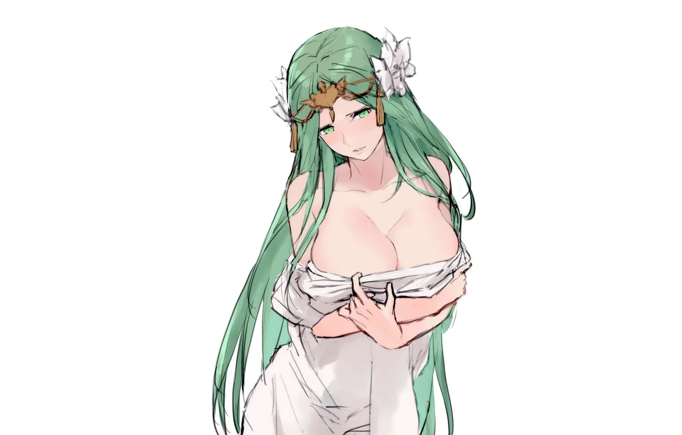 Photo wallpaper girl, sexy, cleavage, long hair, dress, boobs, anime, beautiful