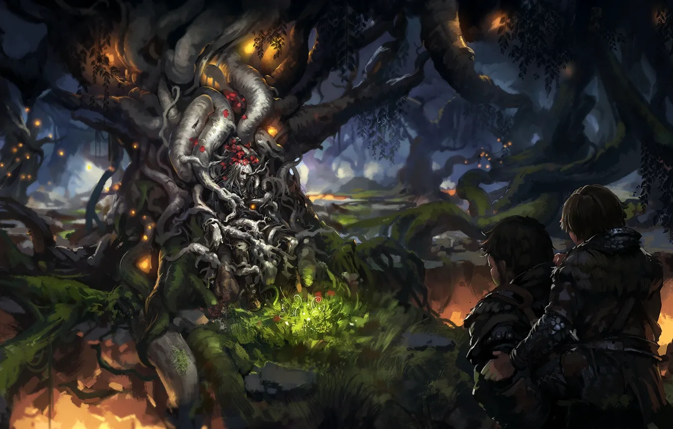 Photo wallpaper forest, trees, traveler, tree