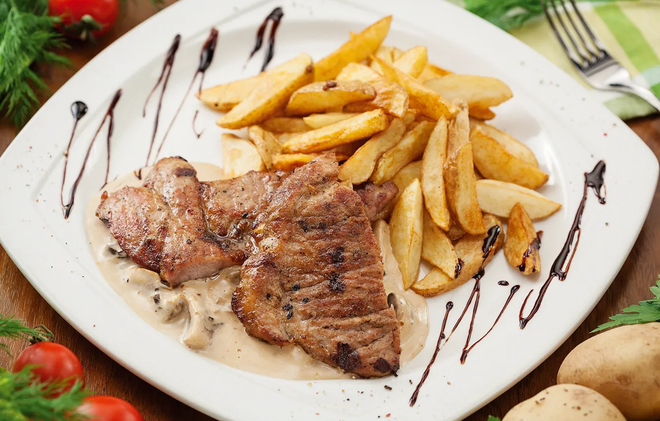 Photo wallpaper meat, sauce, potatoes