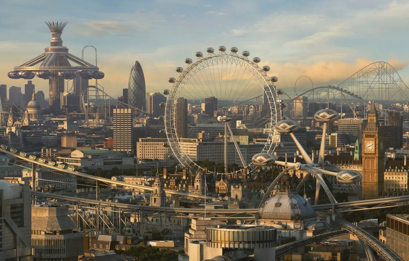 Photo wallpaper the city, wheel, fantasy