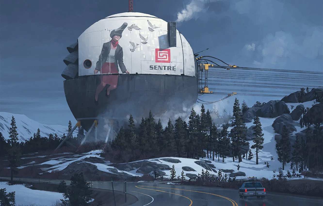 Photo wallpaper snow, mountains, track, construction, main servers