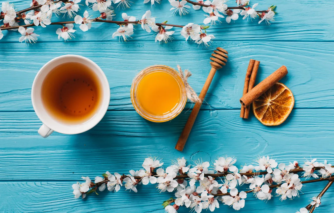 Photo wallpaper flowers, branches, lemon, honey, cinnamon
