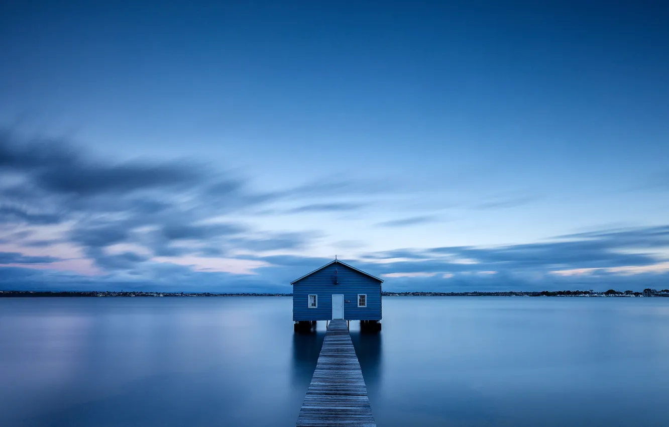 Photo wallpaper bridge, lake, home