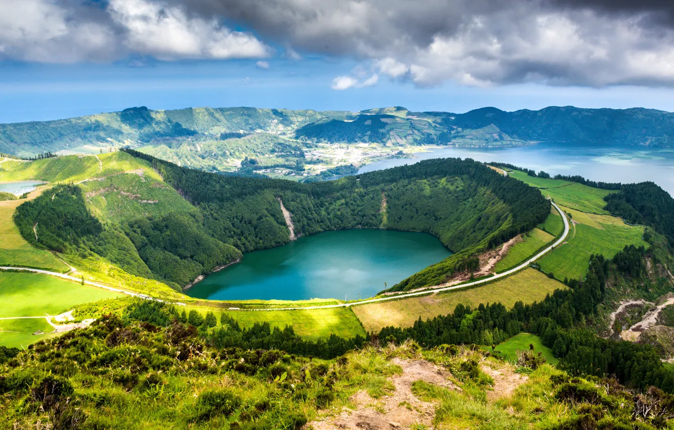 Photo wallpaper lake, Portugal, crater, Seven Cities