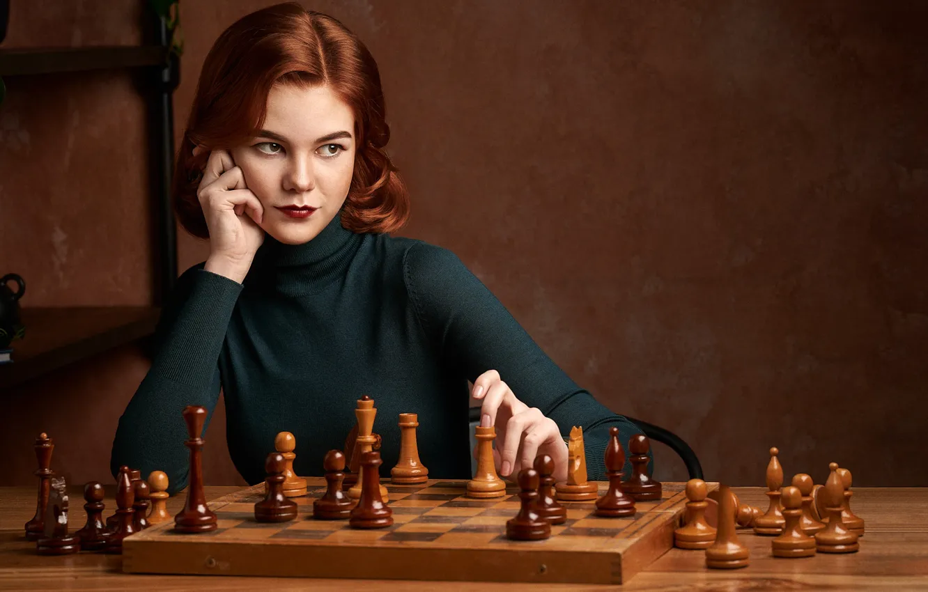 Photo wallpaper look, girl, pose, chess, Sergey Gorshenin, The Queens Gambit