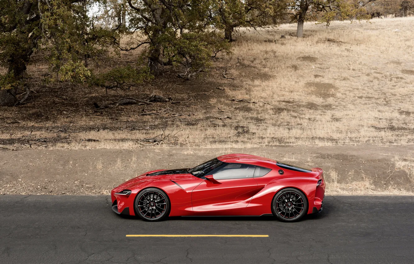 Photo wallpaper asphalt, red, coupe, profile, Toyota, 2014, FT-1 Concept