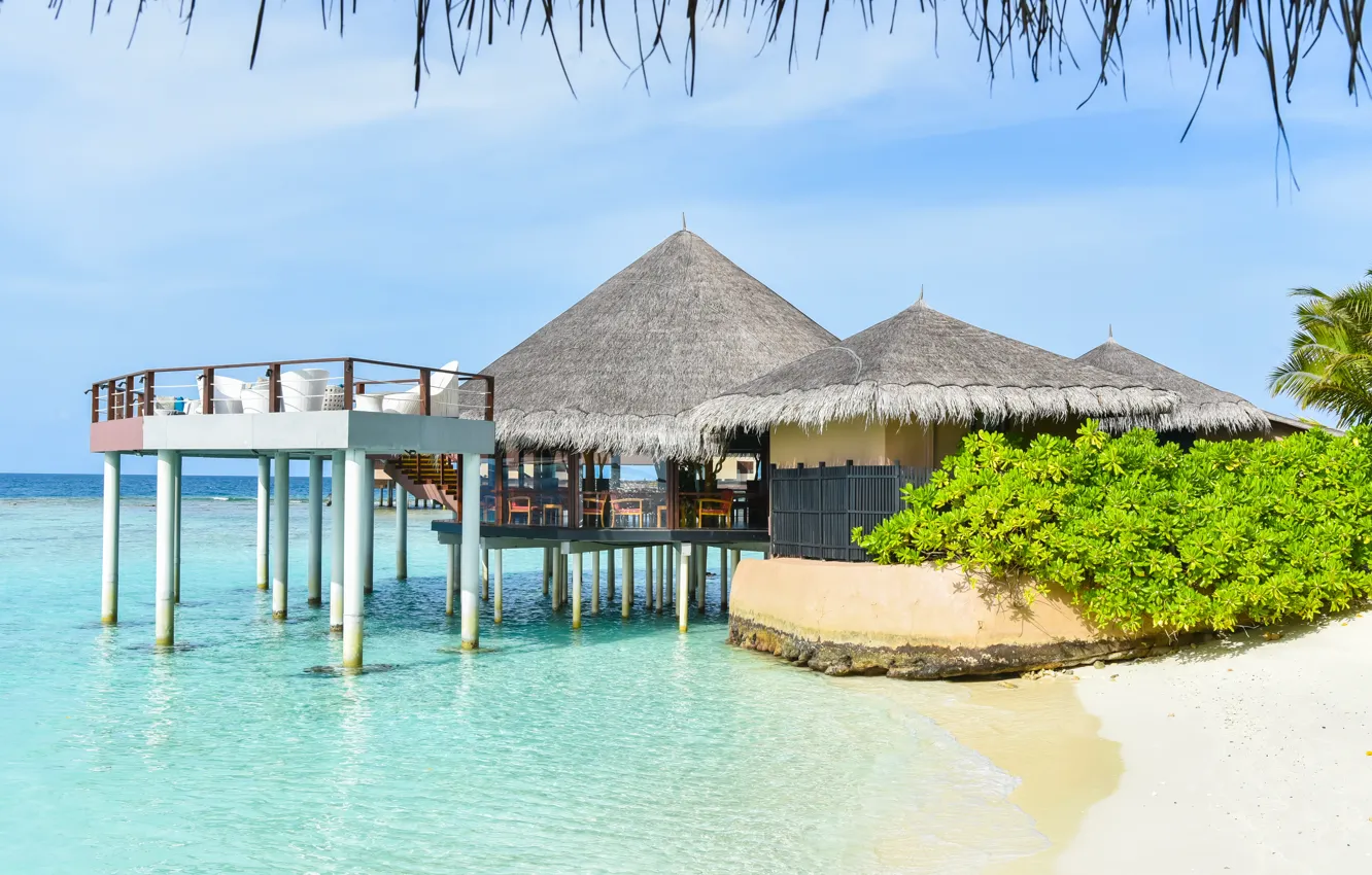 Photo wallpaper sea, beach, tropics, house, house, beach, sea, tropics