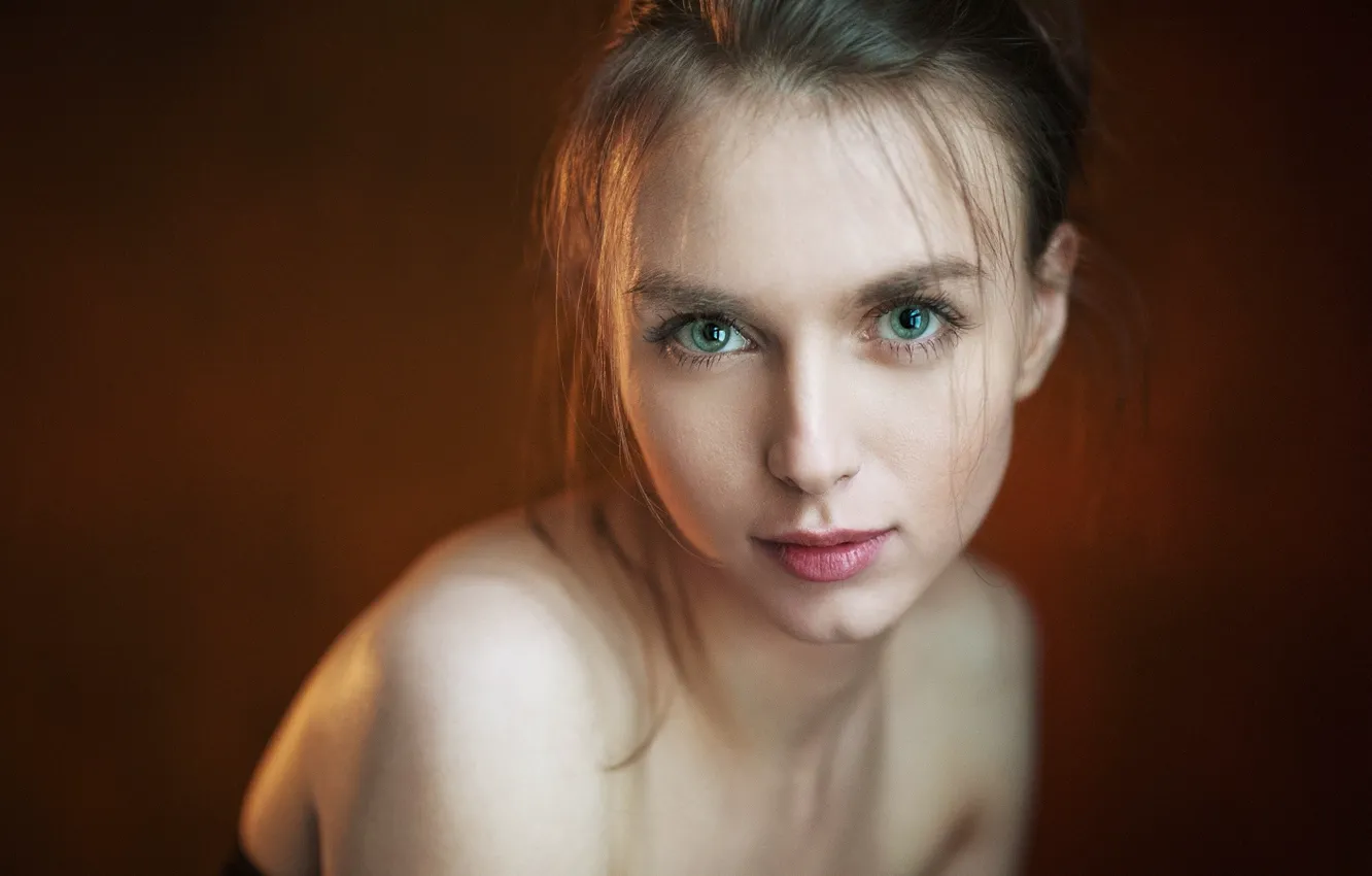 Photo wallpaper girl, green eyes, photo, brown, model, lips, face, portrait