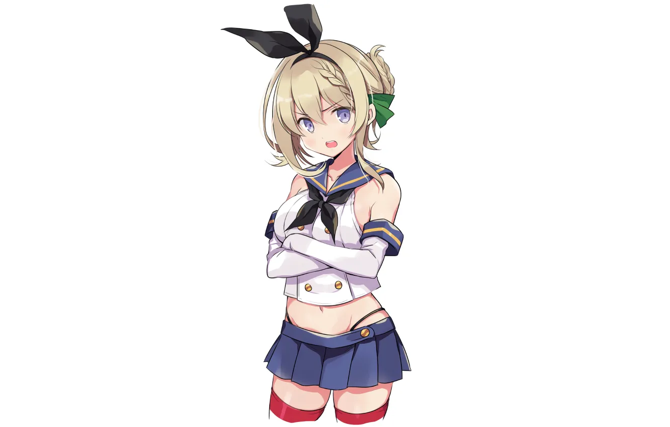 Photo wallpaper girl, sexy, thighhighs, anime, beautiful, short hair, purple eyes, pretty