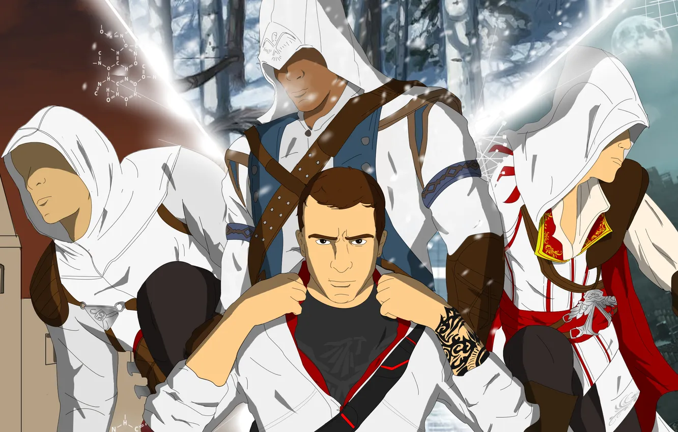 Photo wallpaper assassins creed, Altair, Ezio, Desmond, Connor
