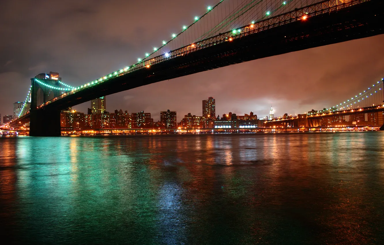 Photo wallpaper night, city, the city, lights, new York, night, new york, Brooklyn bridge