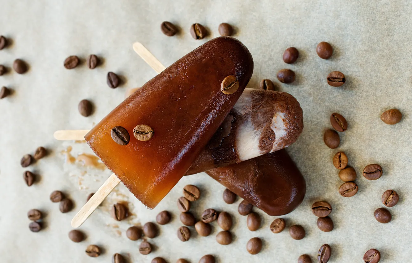 Photo wallpaper coffee, ice cream, dessert, coffee beans, ice cream