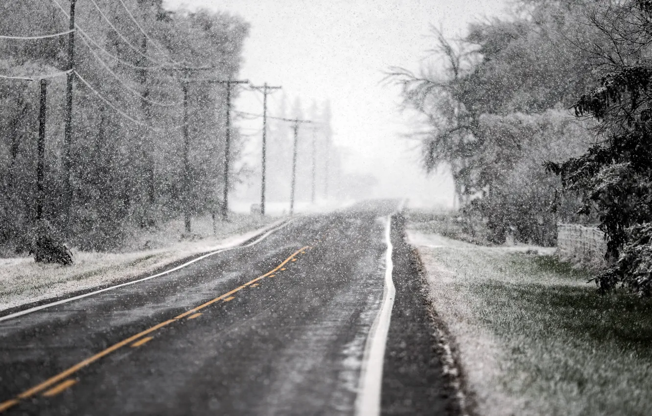 Photo wallpaper winter, road, snow
