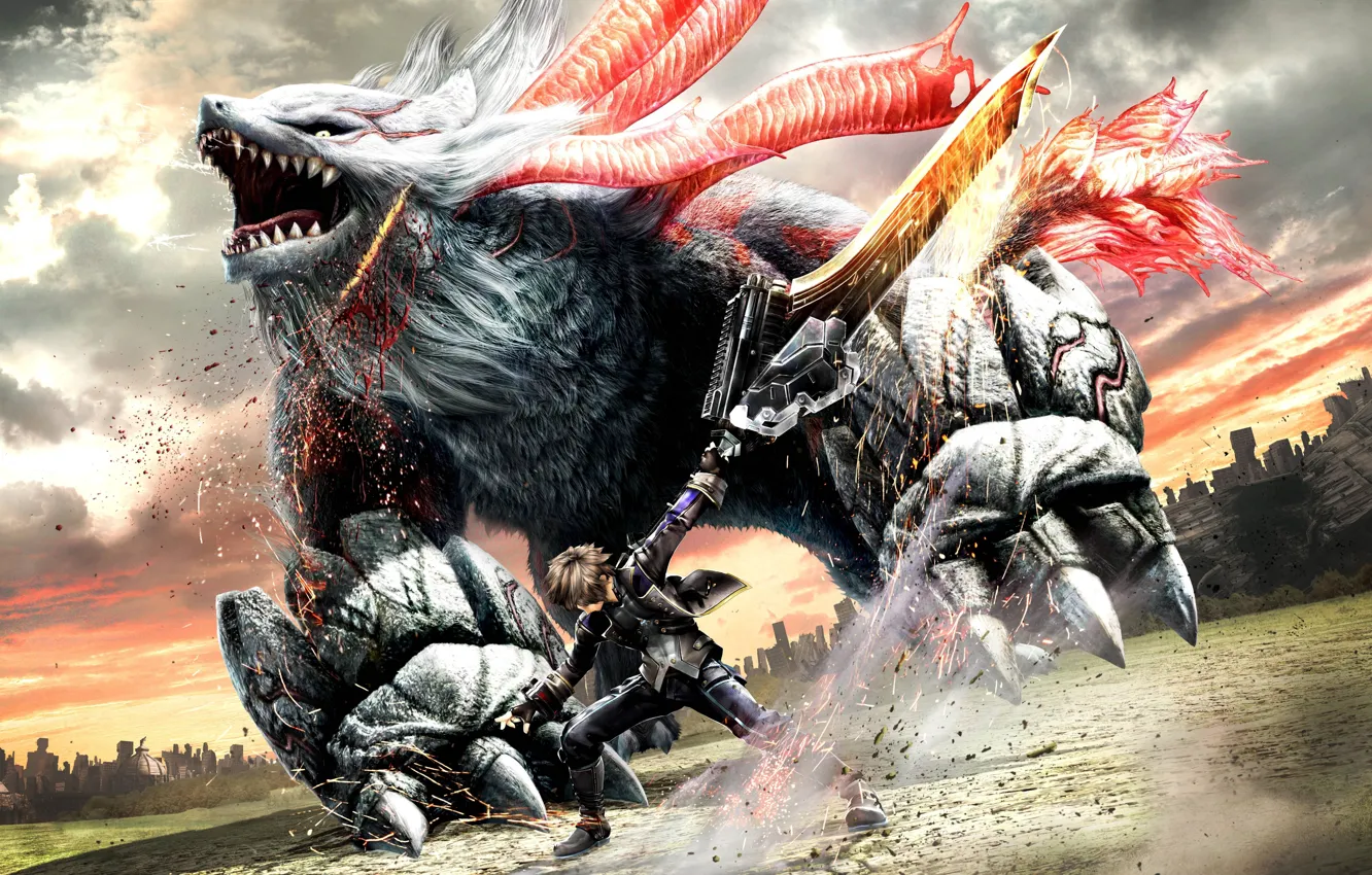 Photo wallpaper fight, monster, weapon, survivor, ken, sword, God Eater 2, God Eater