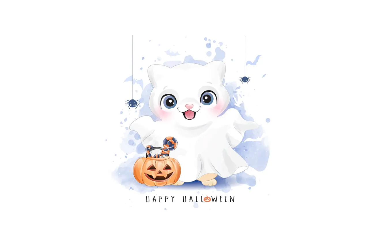 Photo wallpaper Halloween, Happy Halloween, Cute, Bat, Celebrations, White aesthetic, Cute art