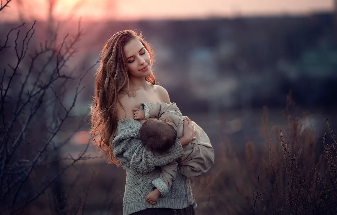 Photo wallpaper children, mom, motherhood, feeding