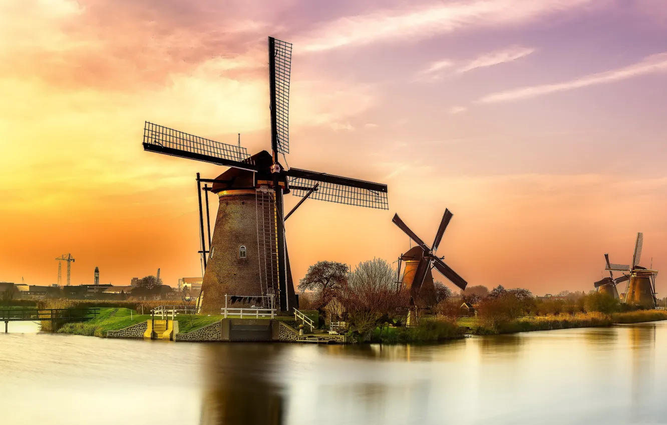 Photo wallpaper channel, Netherlands, windmill