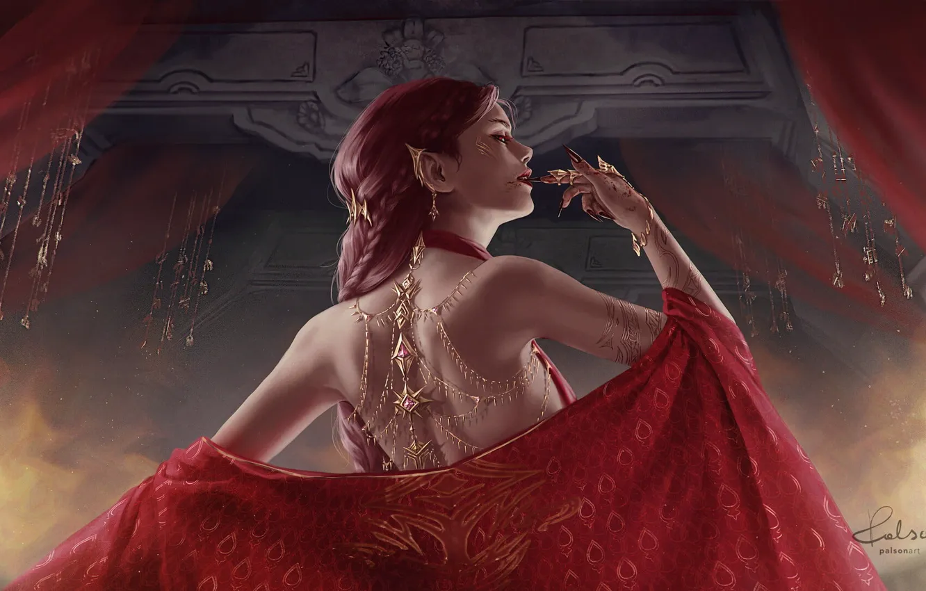 Photo wallpaper girl, red, blood, vampire, red, girl, blood, gesture