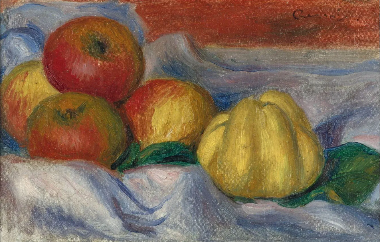 Photo wallpaper food, picture, fruit, Pierre Auguste Renoir, Pierre Auguste Renoir, Still life with Apples and Quince