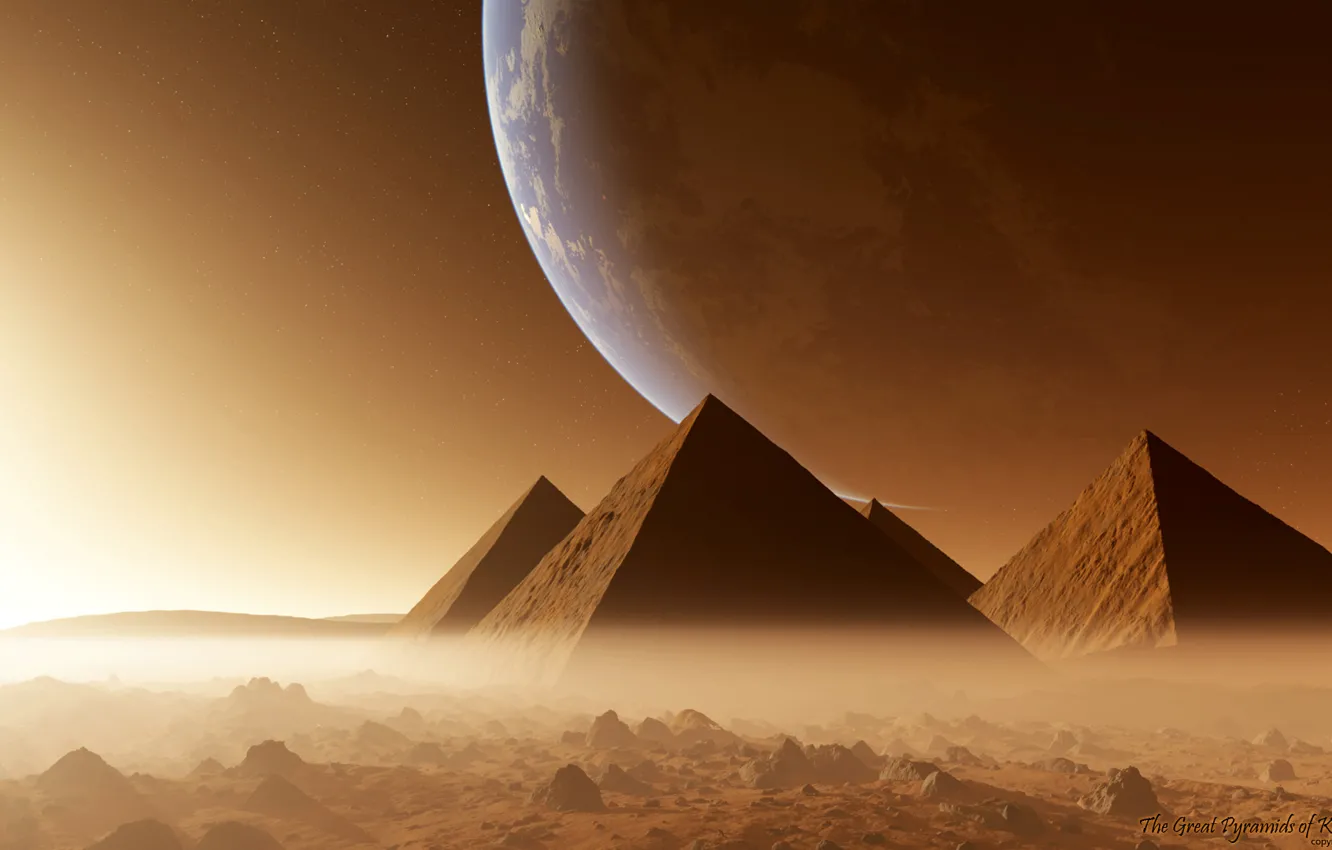 Photo wallpaper desert, planet, pyramid