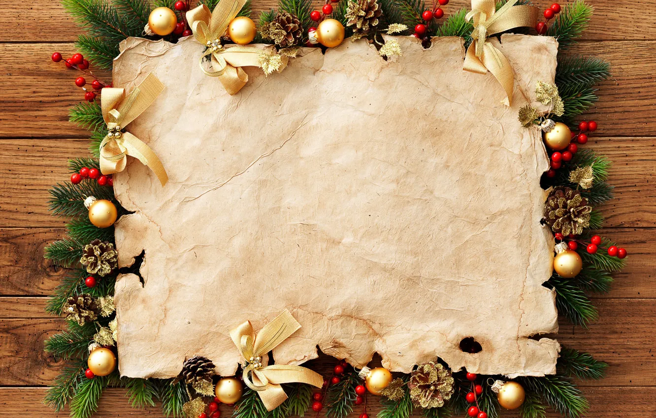 Photo wallpaper balls, decoration, holiday, new year, postcard, twigs of spruce