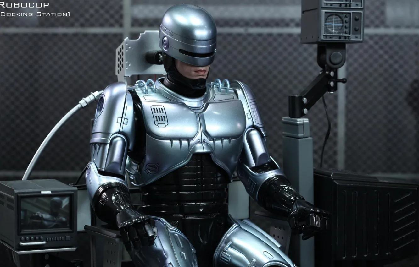 Photo wallpaper robot, hero, armor, cyborg, sitting, iron, police, Robocop