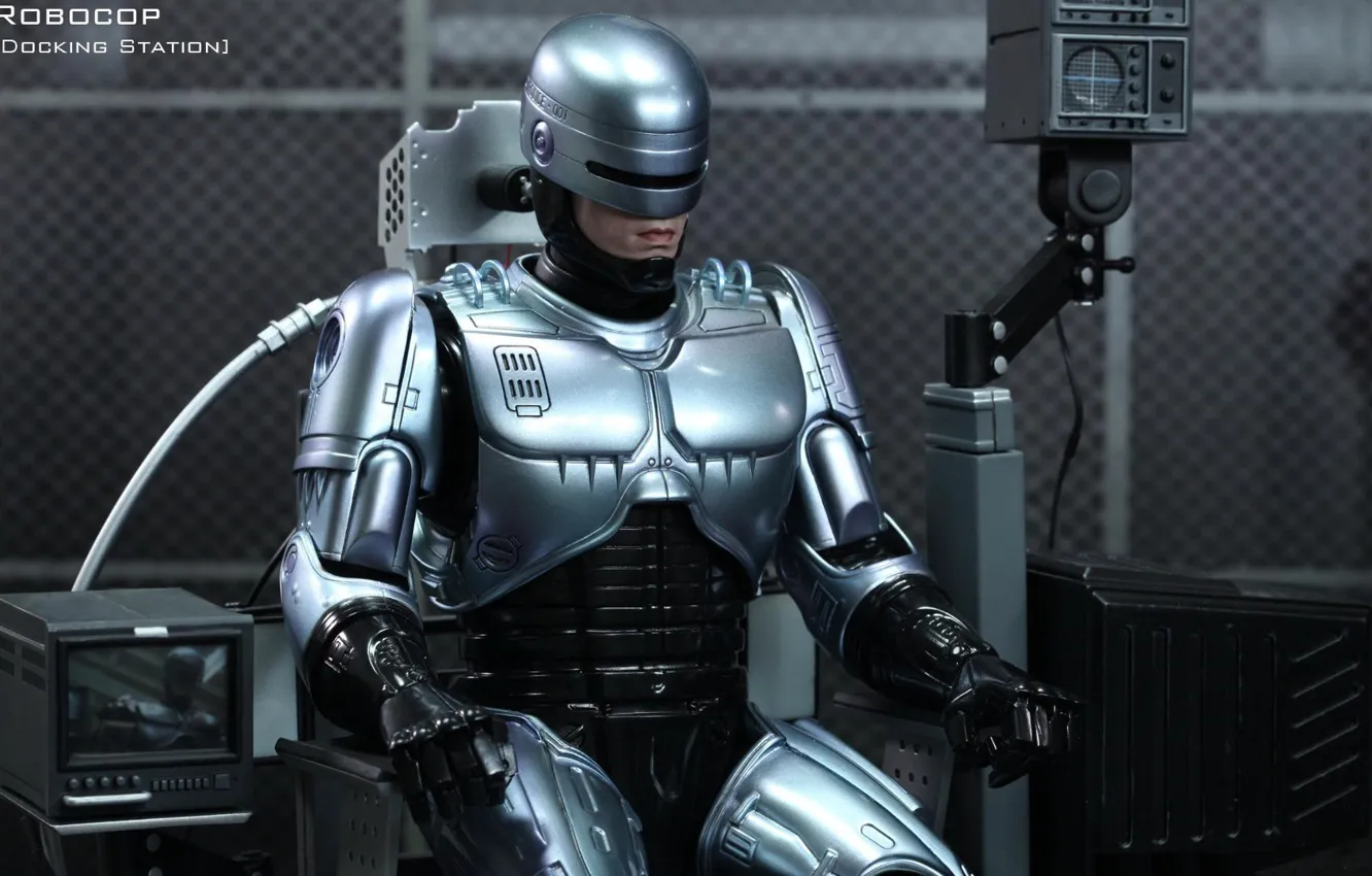 Photo wallpaper robot, hero, armor, cyborg, sitting, iron, police, RoboCop