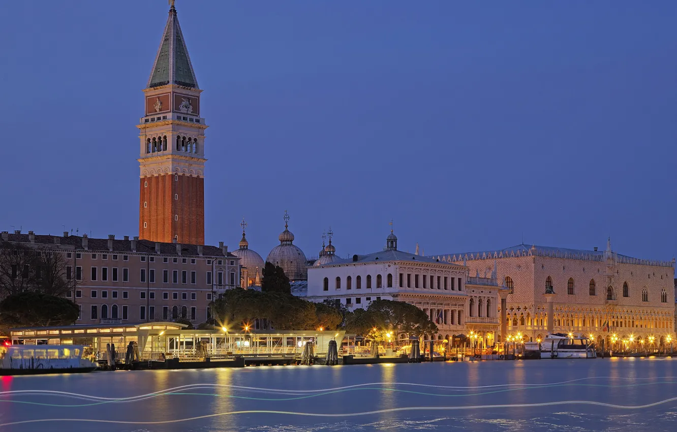 Photo wallpaper lights, tower, home, Italy, Venice, channel