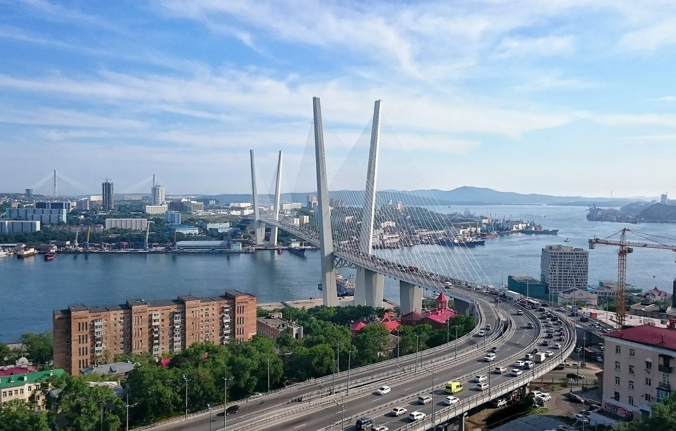 Photo wallpaper city, bridge, bay, Vladivostok, golden horn