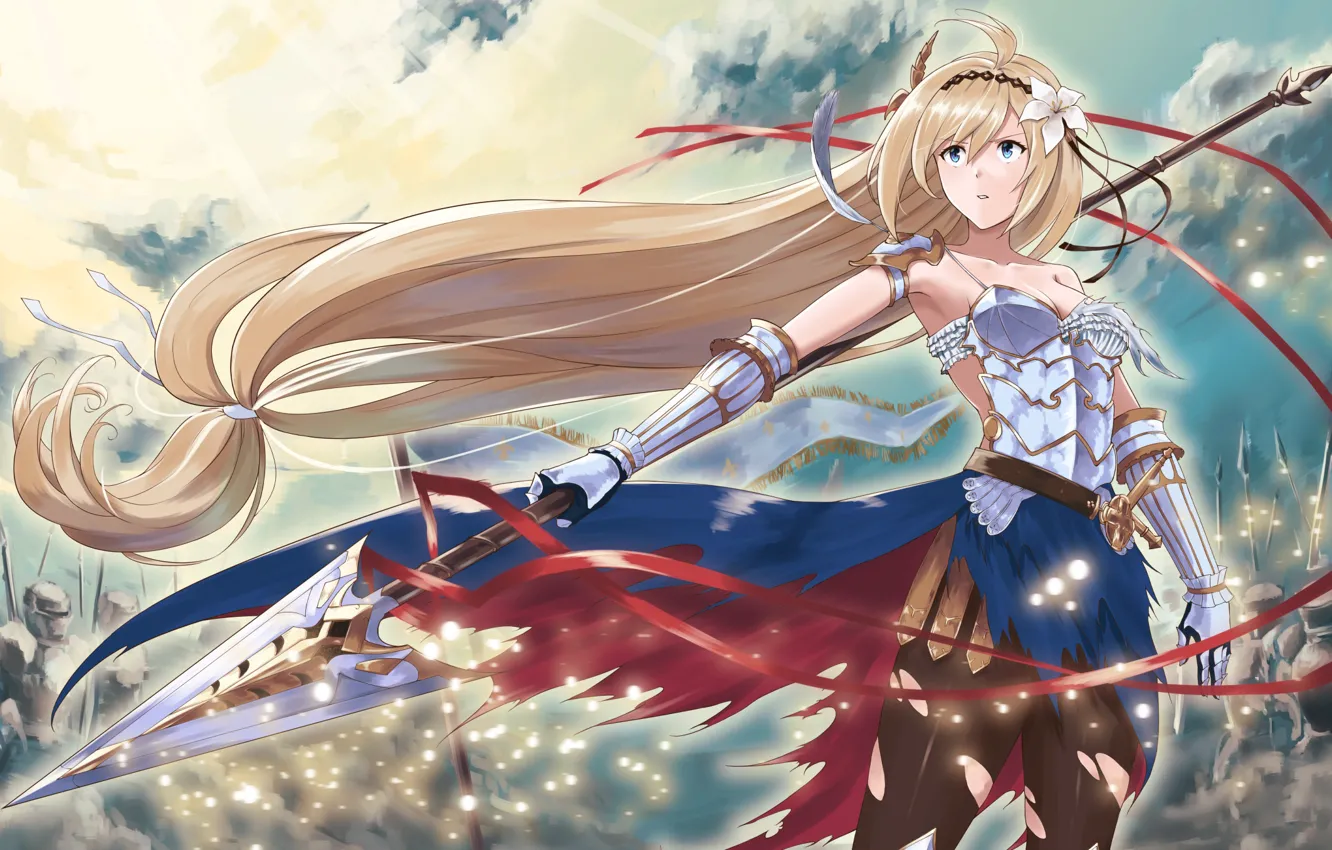 Photo wallpaper girl, weapons, pen, army, spear, anime, art, Granblue Fantasy