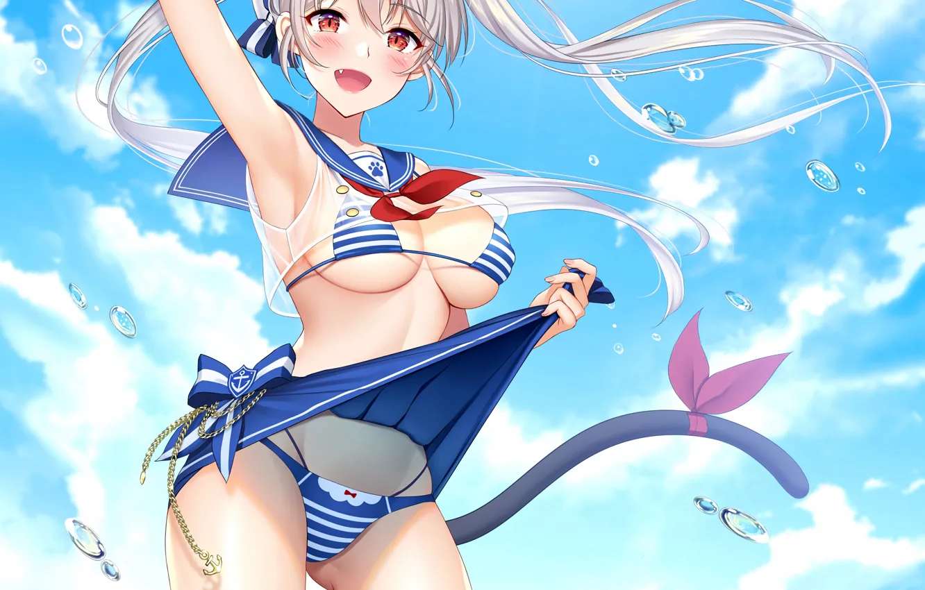 Photo wallpaper girl, sexy, cleavage, blouse, long hair, boobs, anime, beautiful