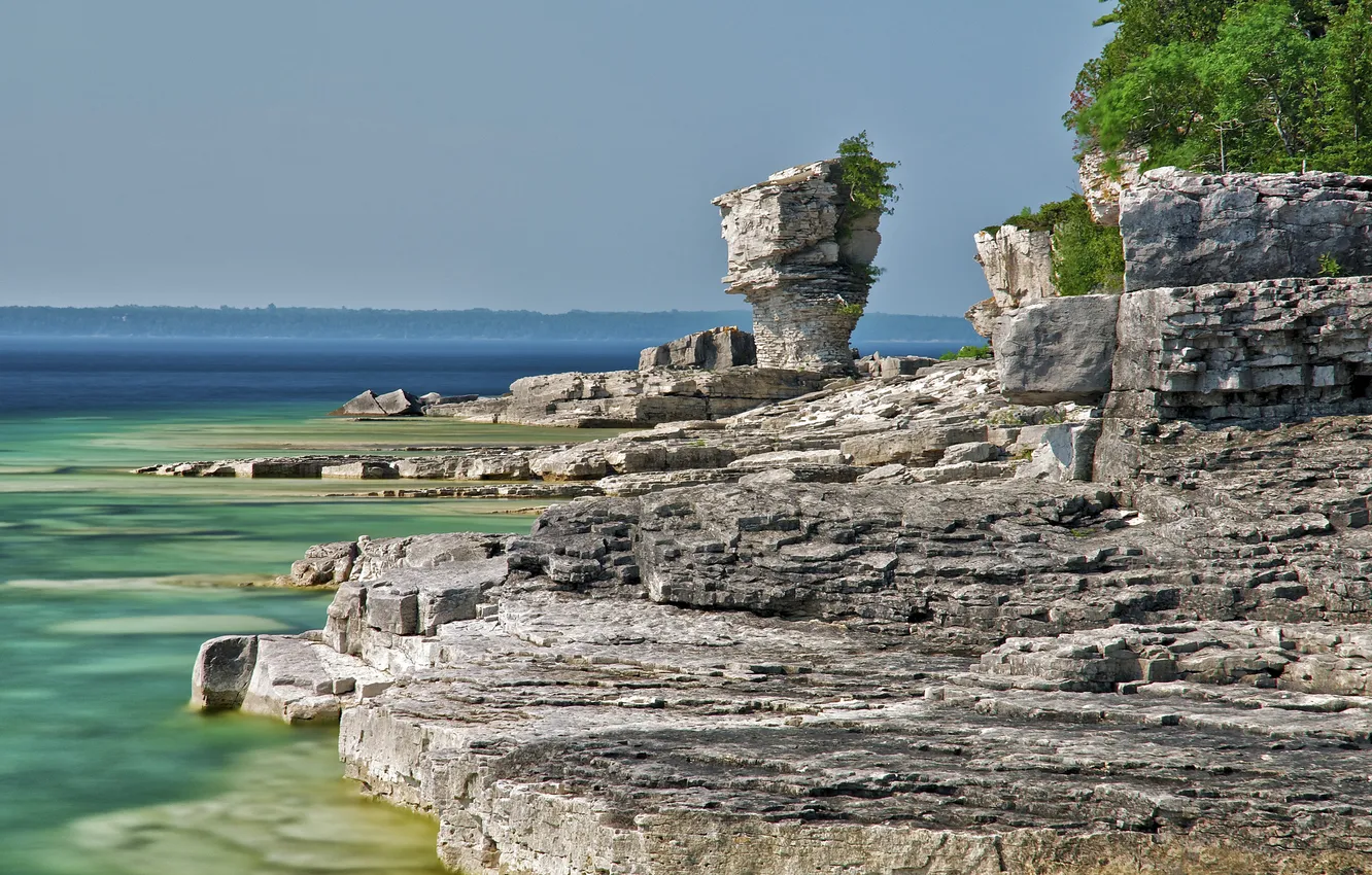 Photo wallpaper trees, landscape, lake, rocks, Canada, Ontario, Bruce Peninsula National Park