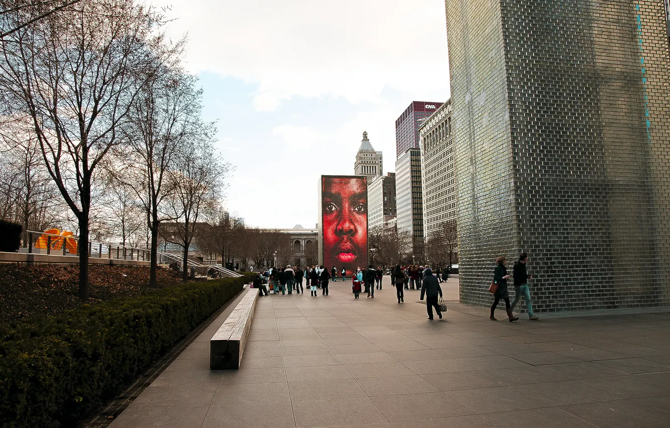 Photo wallpaper autumn, Park, people, building, Chicago, USA, America, Chicago