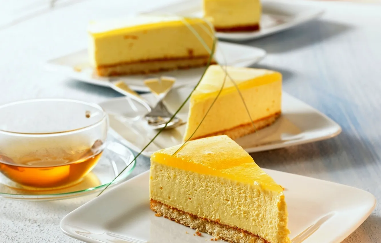 Photo wallpaper tea, food, Cup, cake, cake, fruit, mango, cake