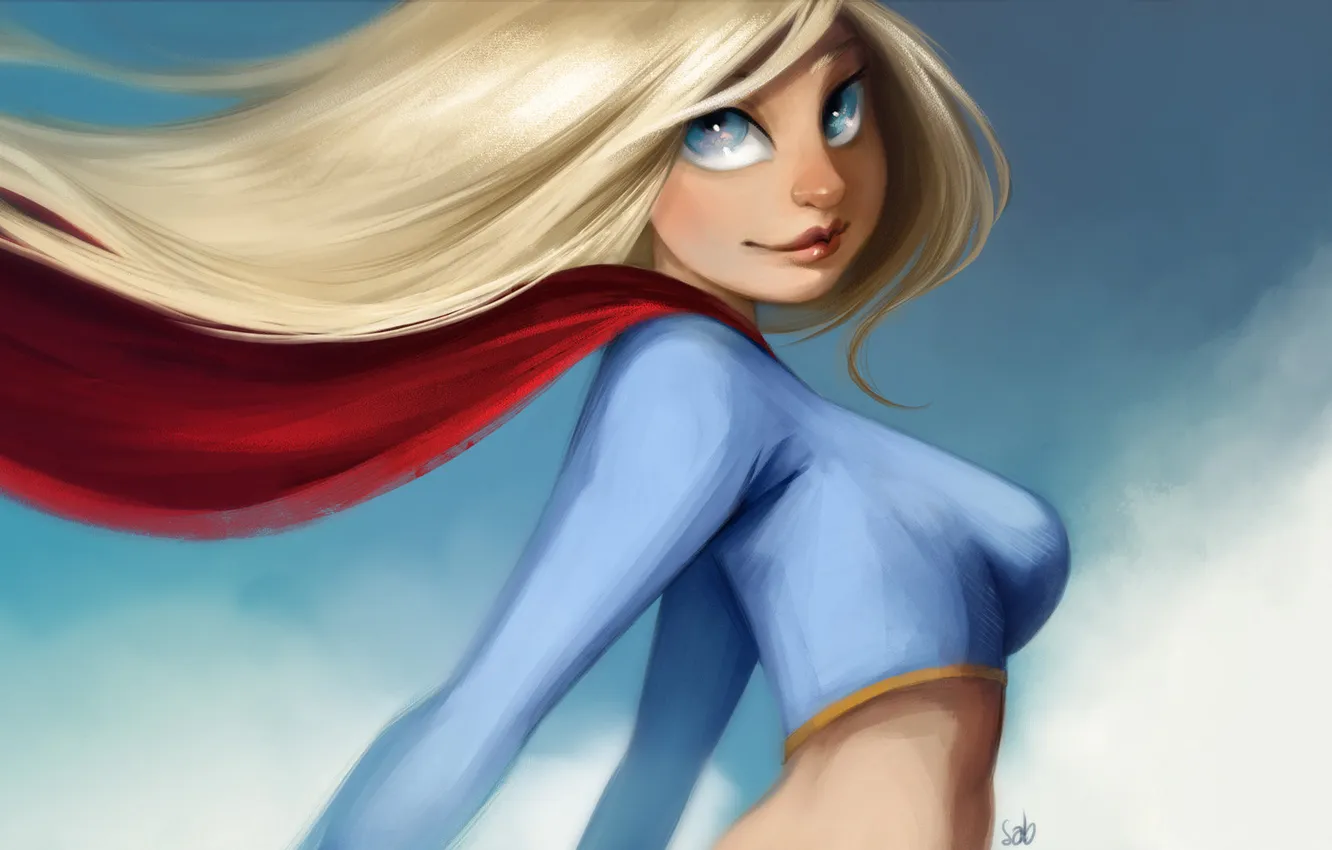 Photo wallpaper the sky, look, girl, cloak, superhero