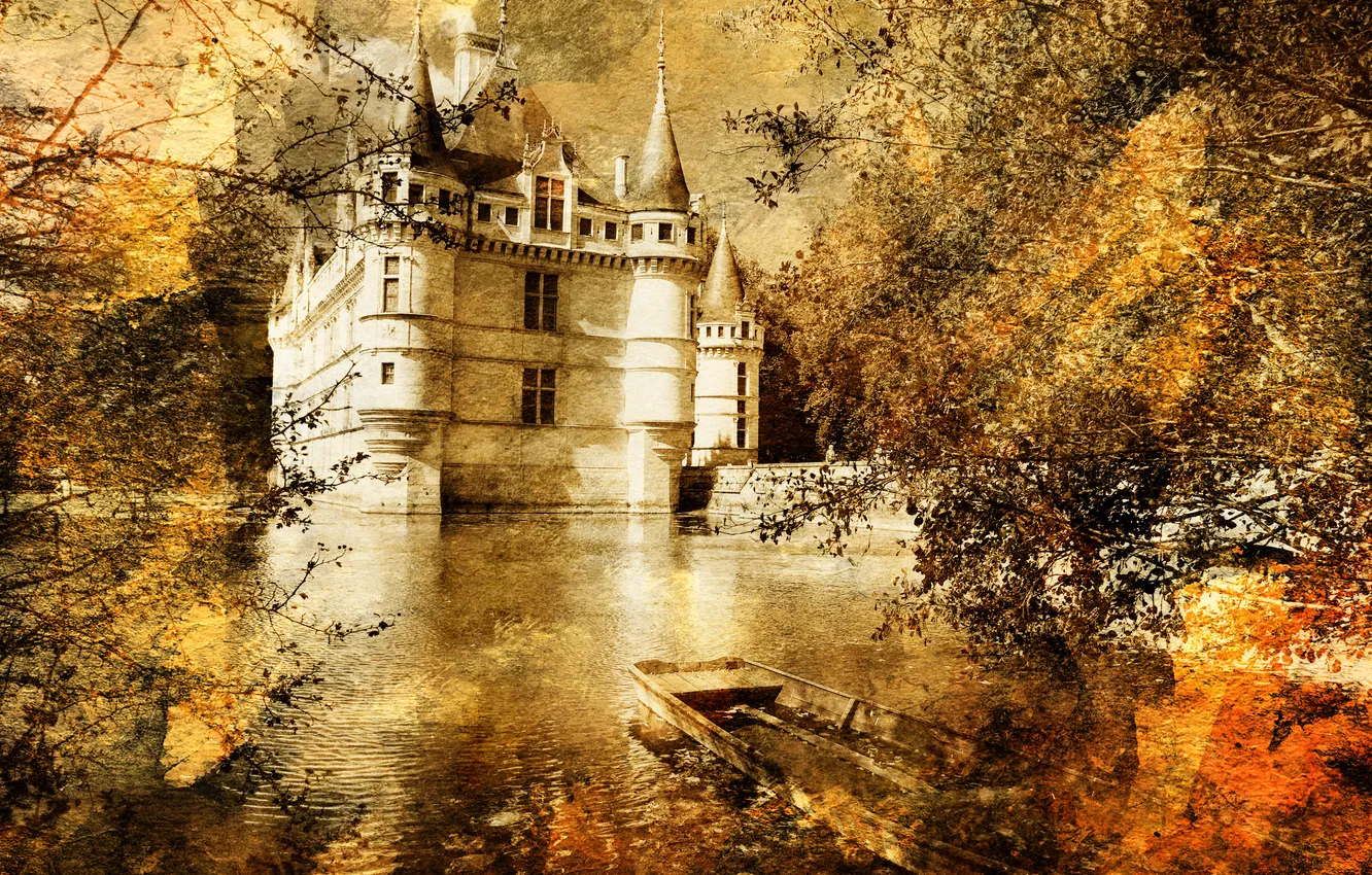 Photo wallpaper water, old, castle, tale