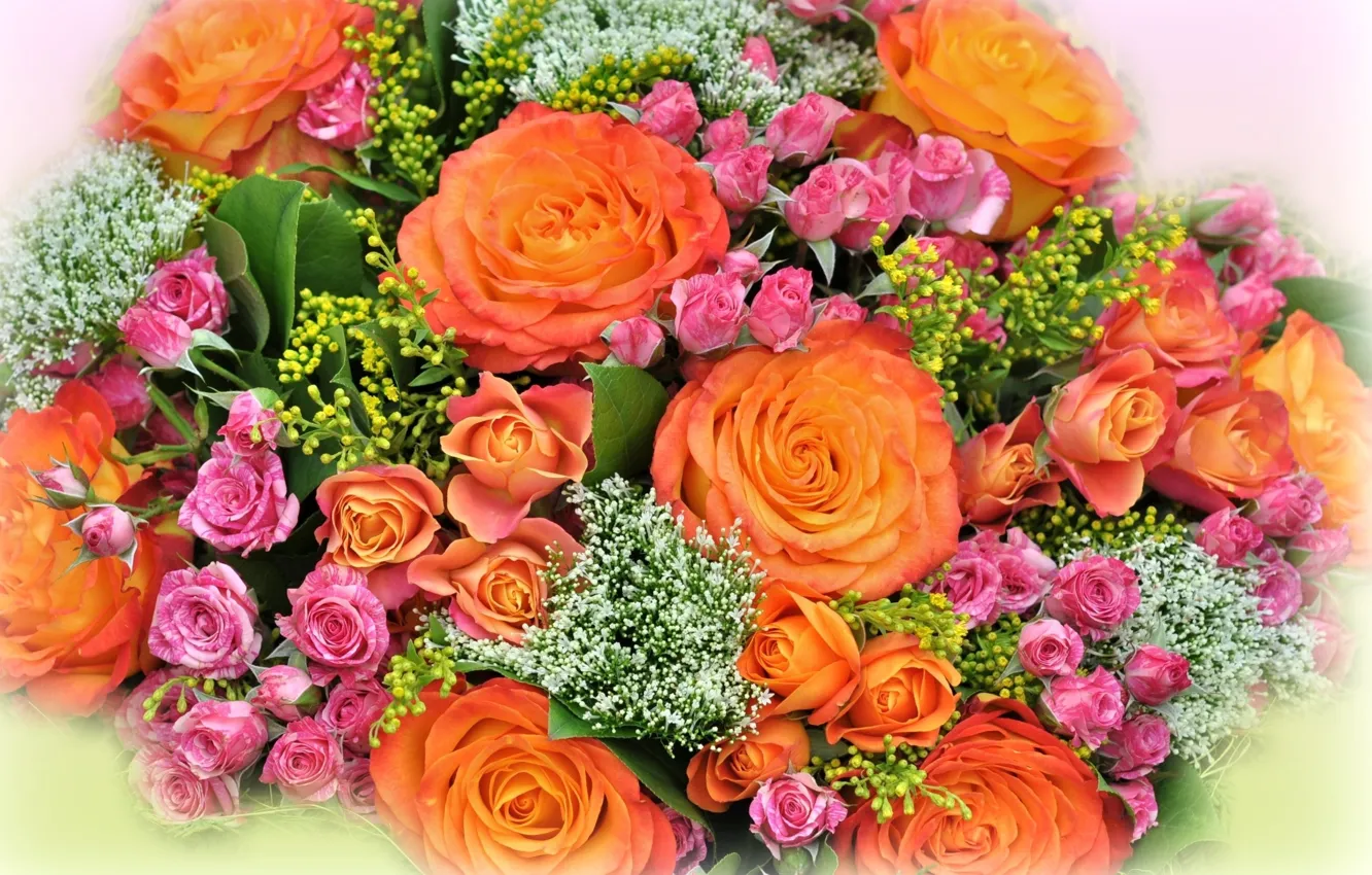 Photo wallpaper beauty, bouquet, orange roses