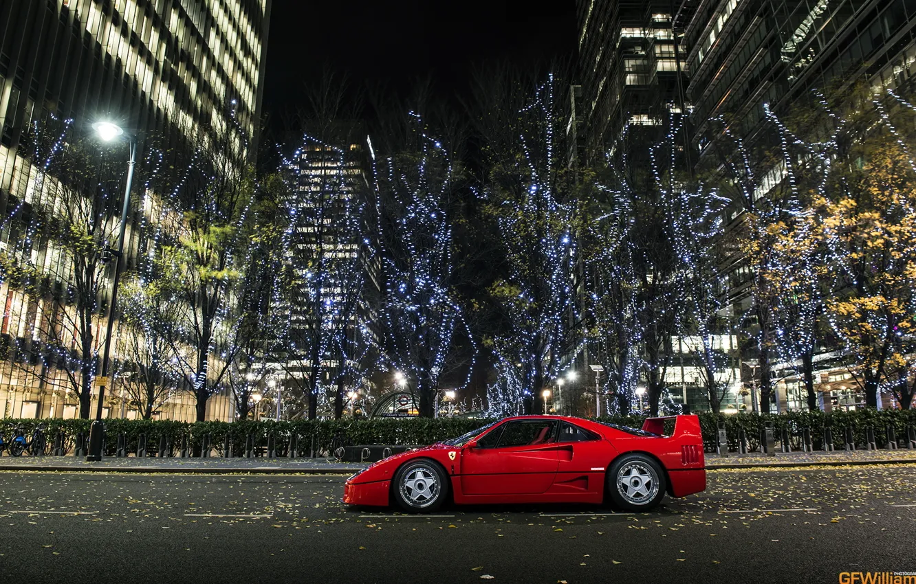 Photo wallpaper night, the city, supercar, Ferrari, ferrari f40