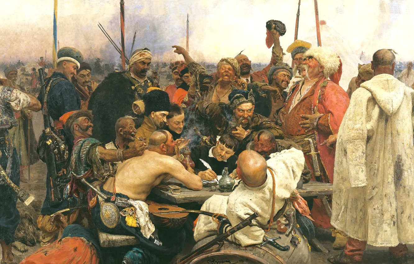 Photo wallpaper picture, The Cossacks writing letter to Turkish Sultan, Ilya Repin