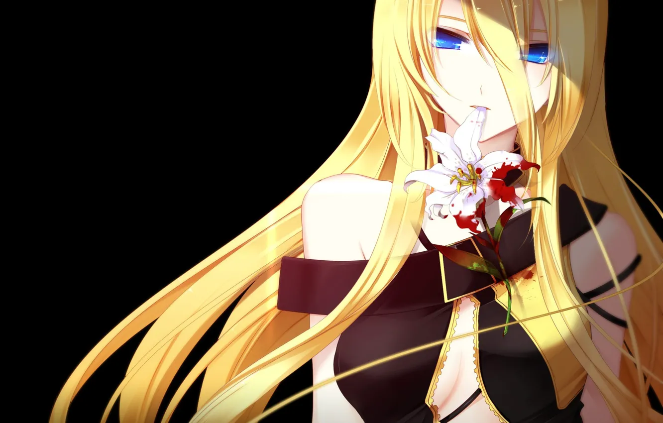 Photo wallpaper flower, girl, blood, Lily, vocaloid, kagamine rin