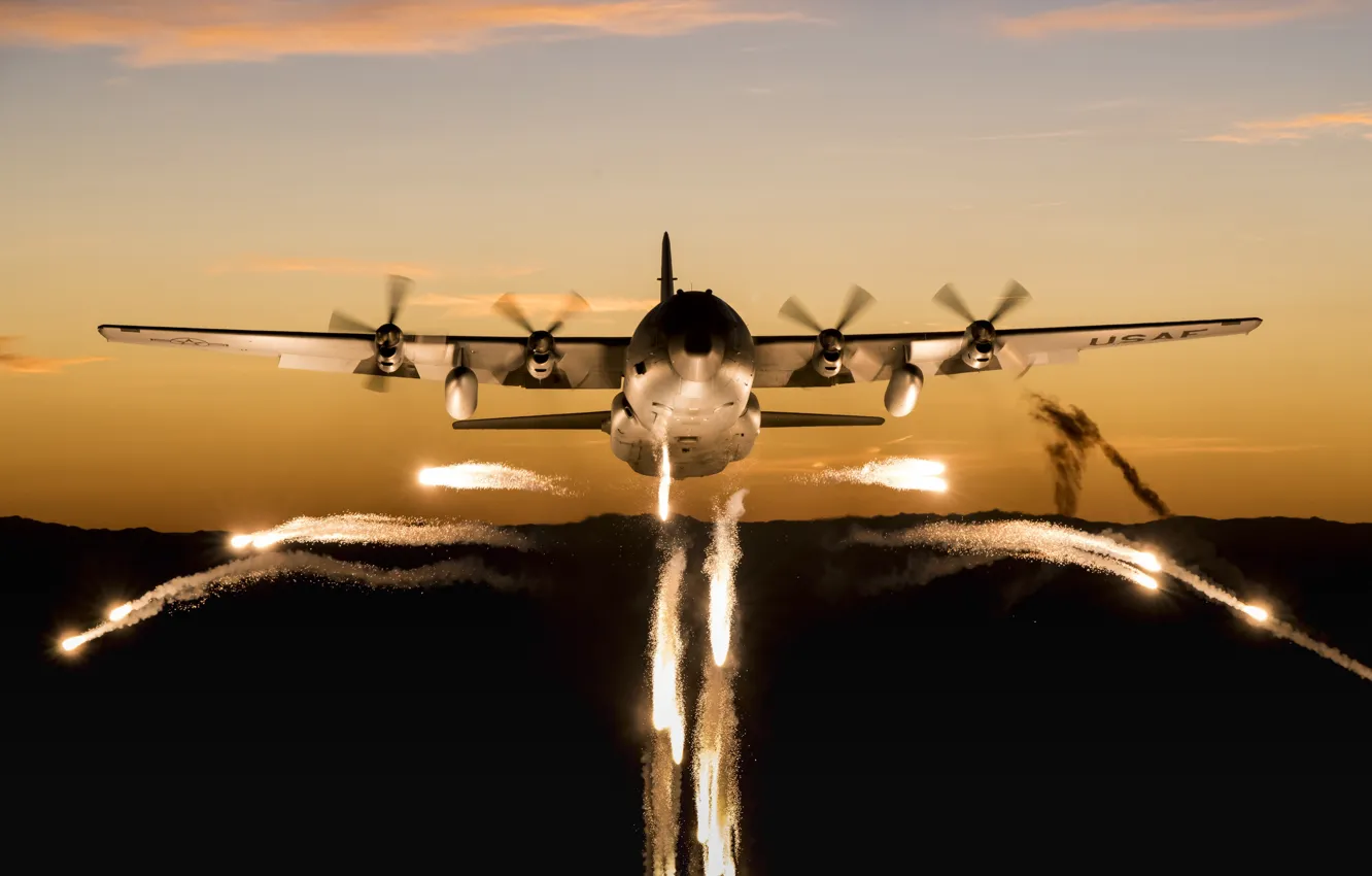 Photo wallpaper Lockheed C-130 Hercules, The main military transport aircraft USA, American military transport aircraft, medium and …