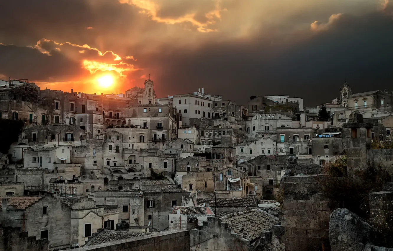 Photo wallpaper the sun, home, Italy, Matera