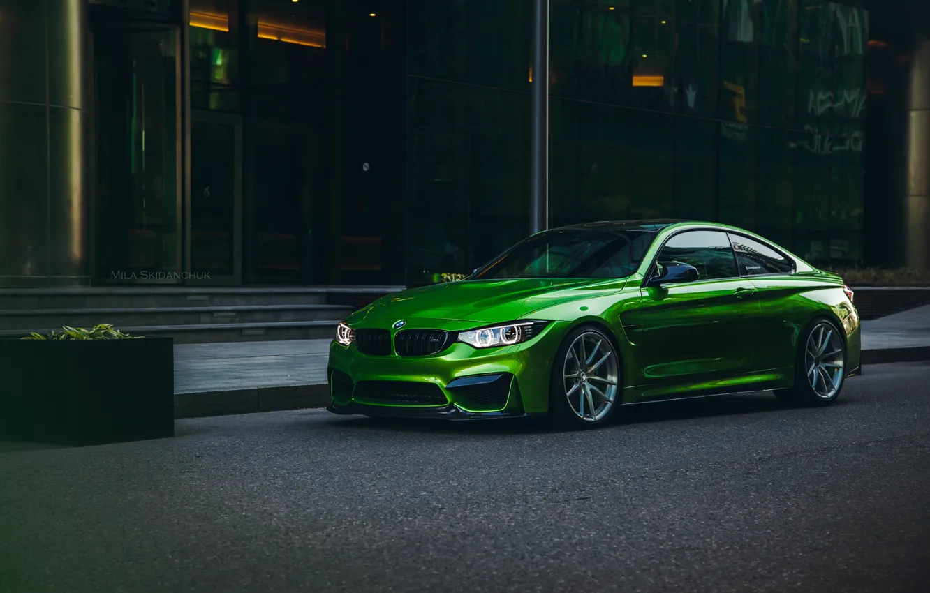 Photo wallpaper car, machine, auto, city, green, race, bmw, BMW