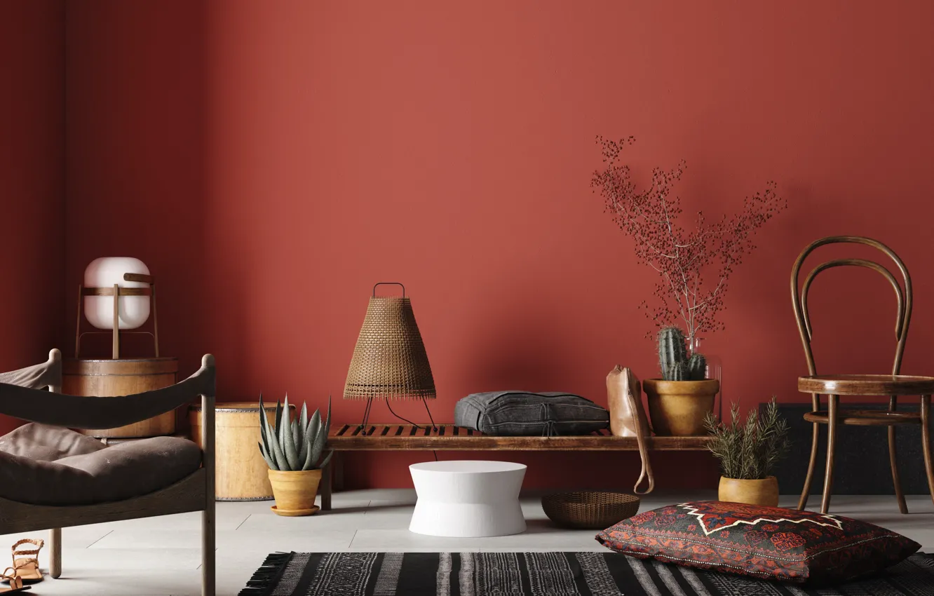 Photo wallpaper design, style, room, interior, positive, living room, terracotta