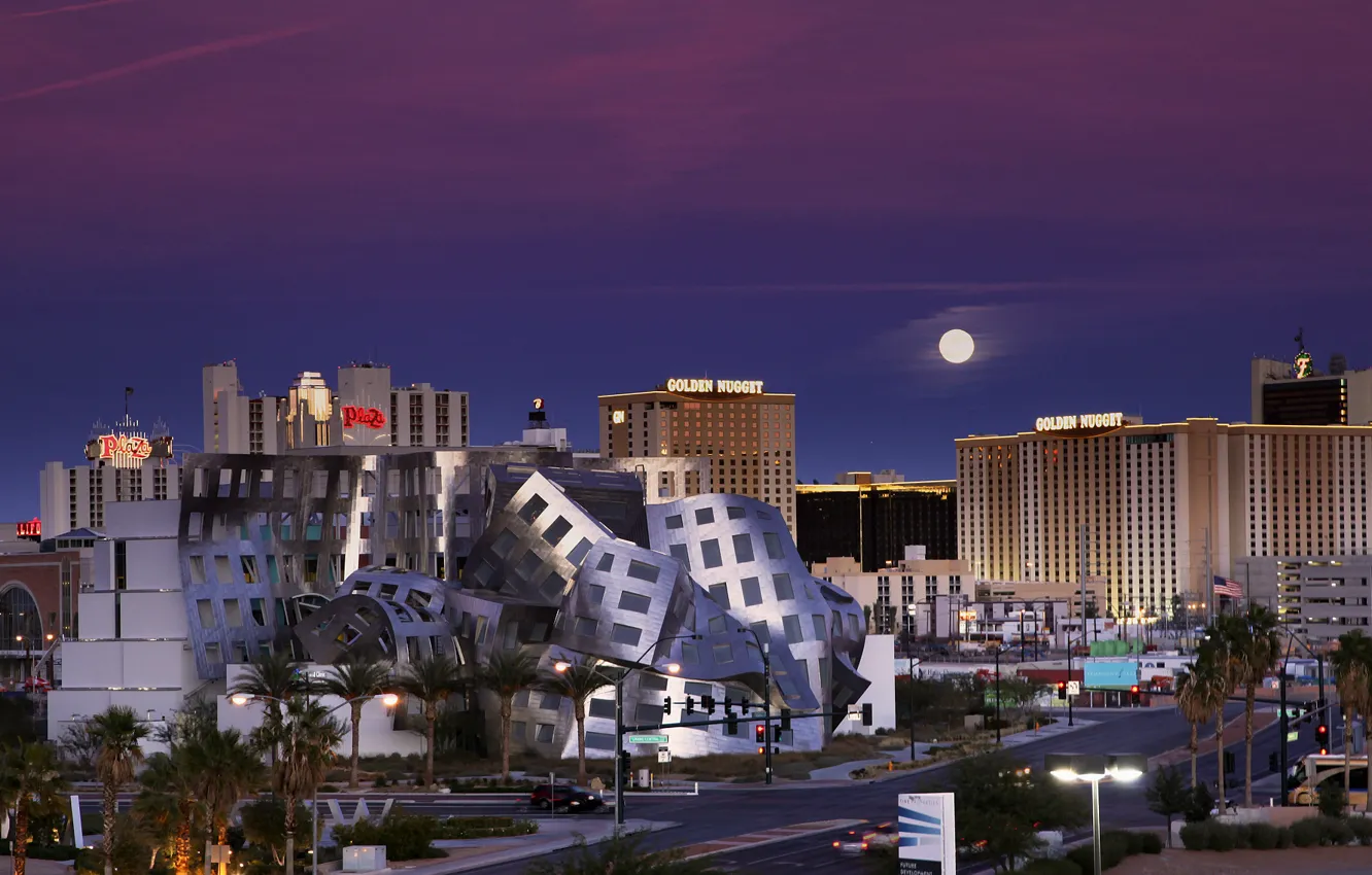 Photo wallpaper purple, the sky, night, blue, the moon, Las Vegas, moon, USA