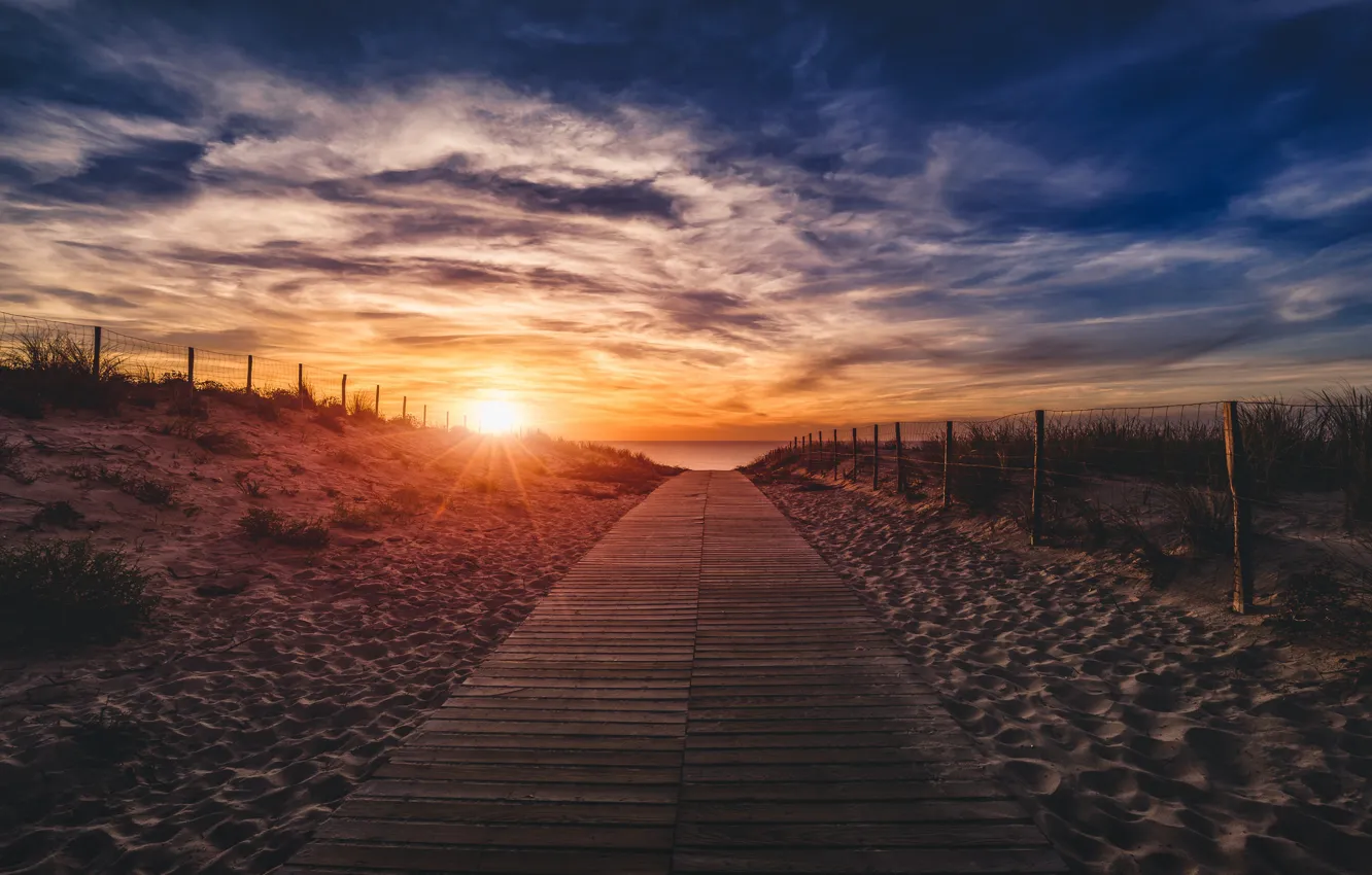 Photo wallpaper sea, beach, sunset